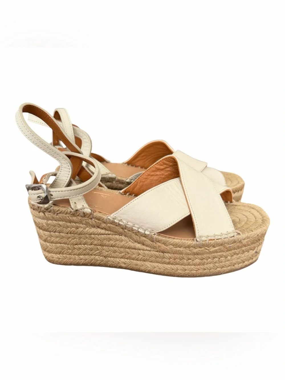rag & bone Cream Leather Espadrille Wedge Sandals